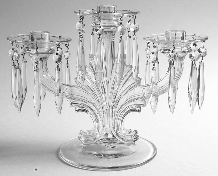 2484 Clear 2484 3 Light Candlestick with Bobeches & 24 Prisms by Fostoria-1