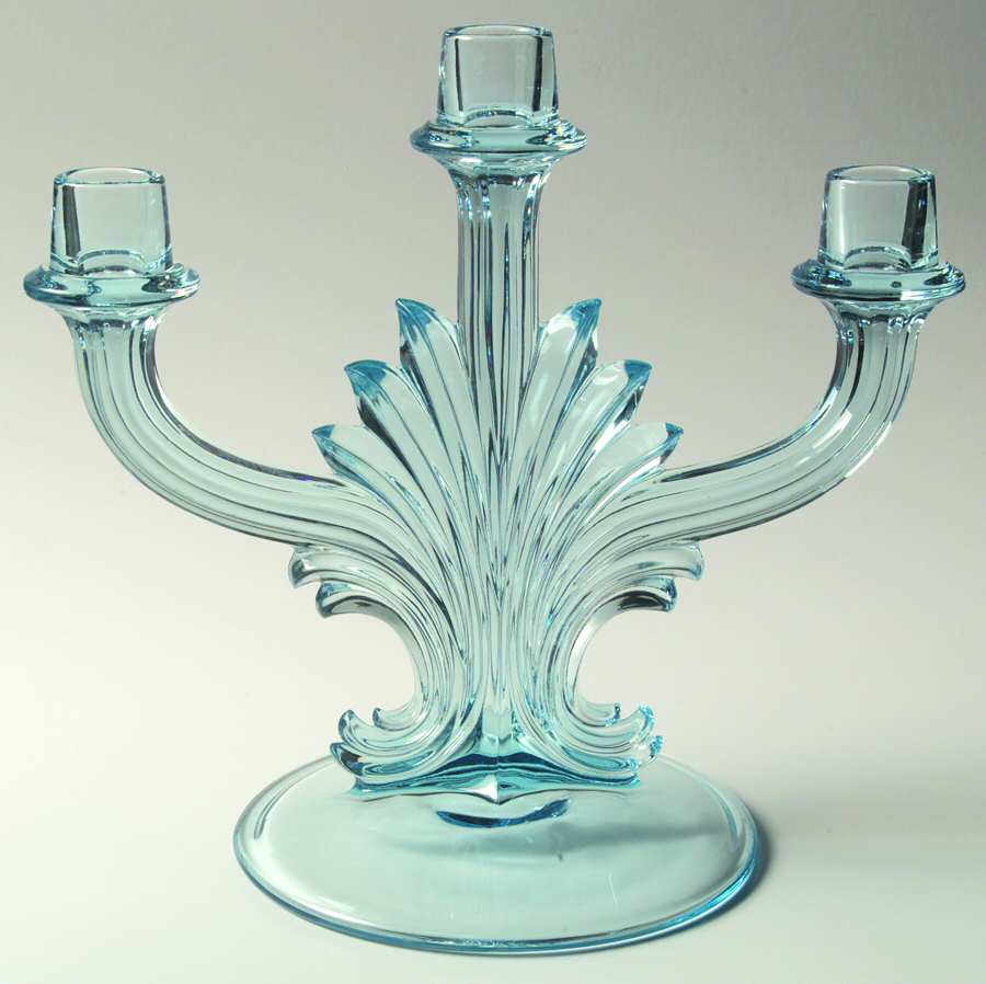 2484 Blue (Azure) 2484 Candlestick without Bobeche and Prisms by Fostoria-1