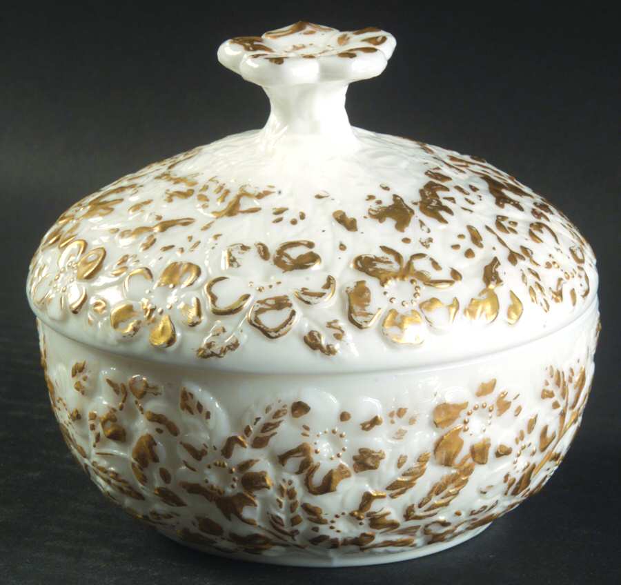 2519 Milkglass Gold Round Puff Box with Lid by Fostoria-1