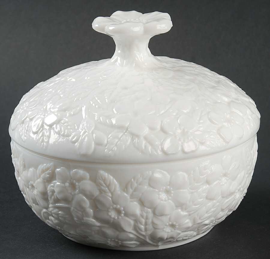 2519 Milkglass Round Puff Box with Lid by Fostoria-1