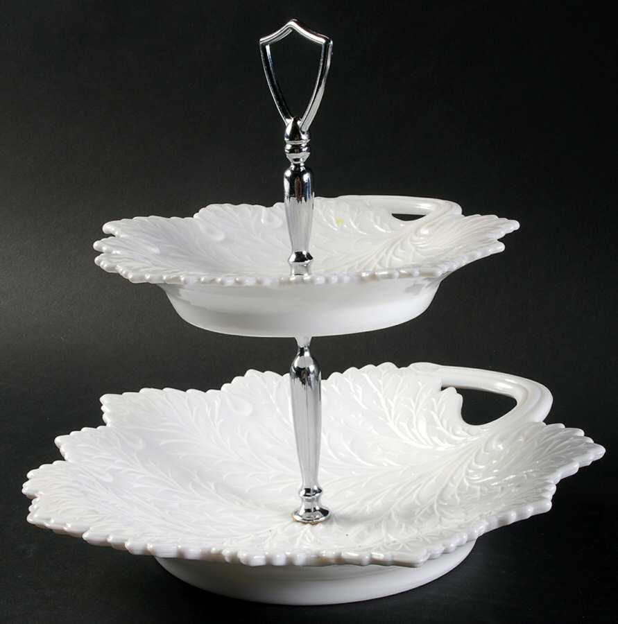 Leaf Milkglass 2 Tier Serving Tray by Fenton-1