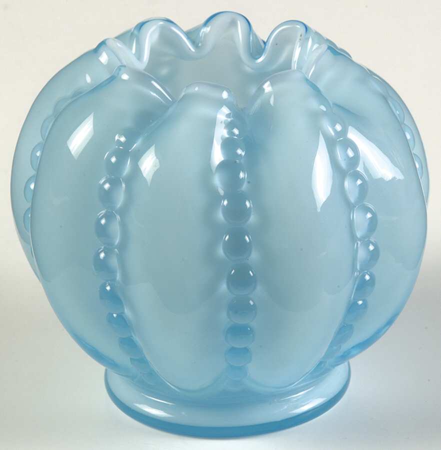 Blue Overlay on White 3" Rose Bowl by Fenton-1