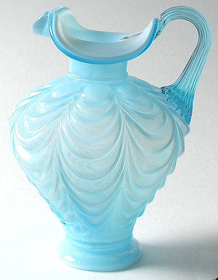 Blue Overlay on White 24 Oz Pitcher by Fenton-1