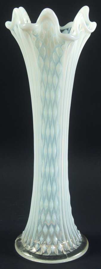 Diamond Point Columns White (Opalescent) 8"-11" Medium Swung Bud Vase by Fenton-1