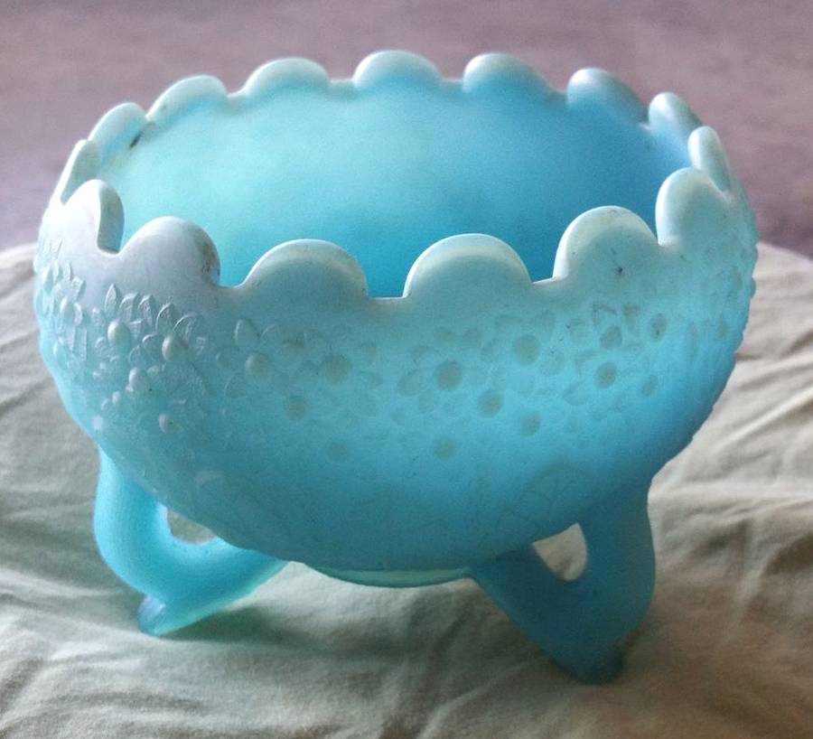 Leaf Blue (Opalescent) Three Toed Cupped Bowl by Fenton-1