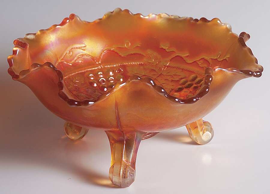 Grape and Cable Marigold 7" Round 3-Toed Crimped Bowl by Fenton-1
