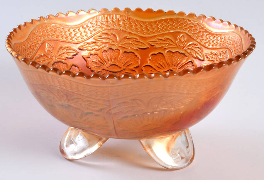 Two Flowers Marigold Carnival 7" 3-Toed Footed Bowl by Fenton-1