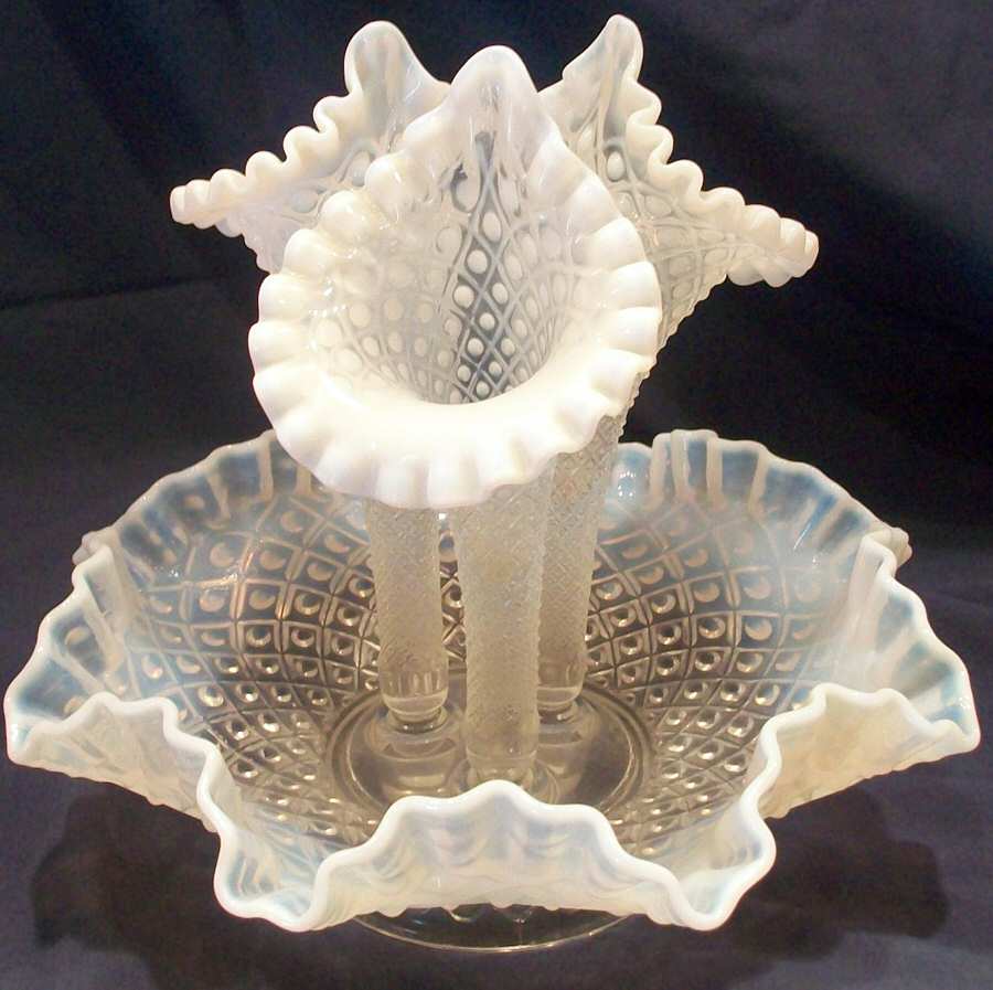 Diamond Lace French Opalescent (4 Piece) Small Epergnette Set by Fenton-1