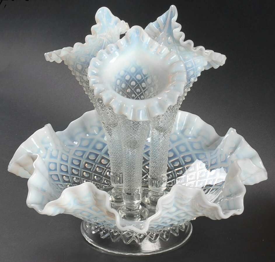 Diamond Lace French Opalescent (4 Piece) Large Epergnette Set by Fenton-1