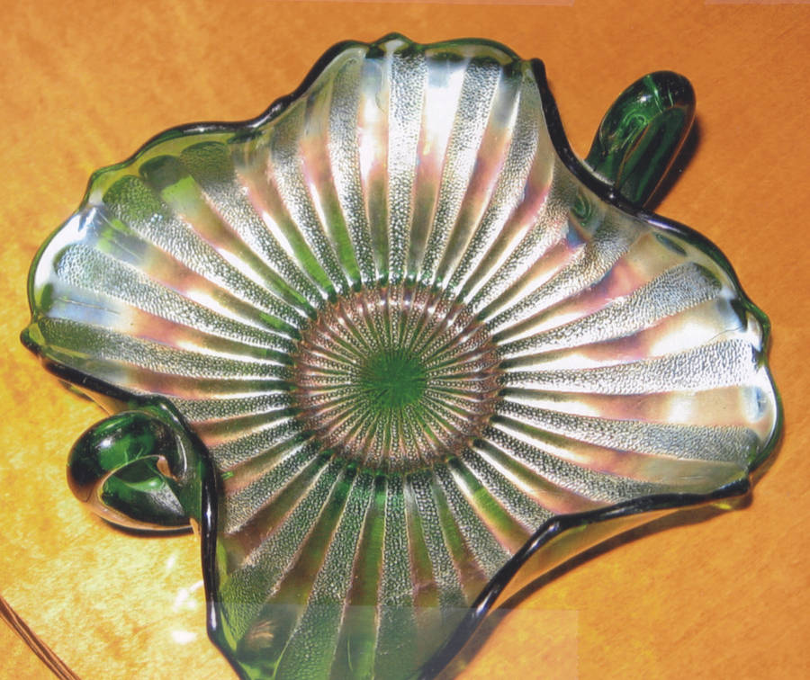Stippled Rays Green Handled Bon Bon by Fenton-1