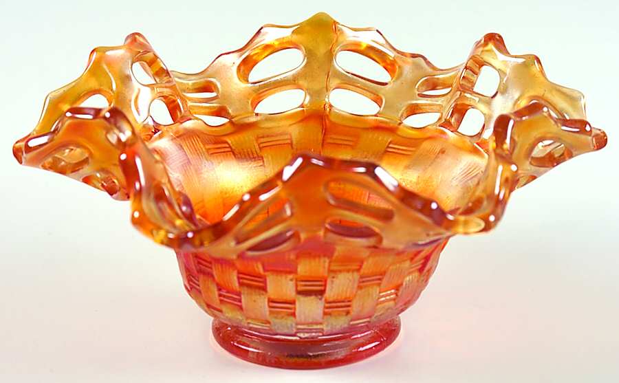Basketweave W Open Edge Marigold (Line 1092) Flared Crimped Bon Bon by Fenton-1