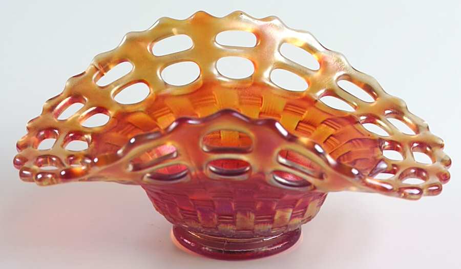 Basketweave W Open Edge Marigold (Line 1092) 6" Oval Bon Bon by Fenton-1