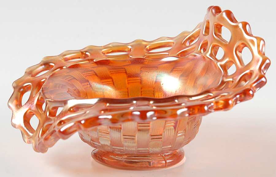 Basketweave W Open Edge Marigold (Line 1092) 5" Crimped Bon Bon by Fenton-1