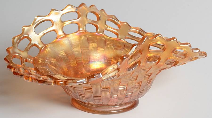 Basketweave W Open Edge Marigold (Line 1092) 7" Oval Bon Bon by Fenton-1