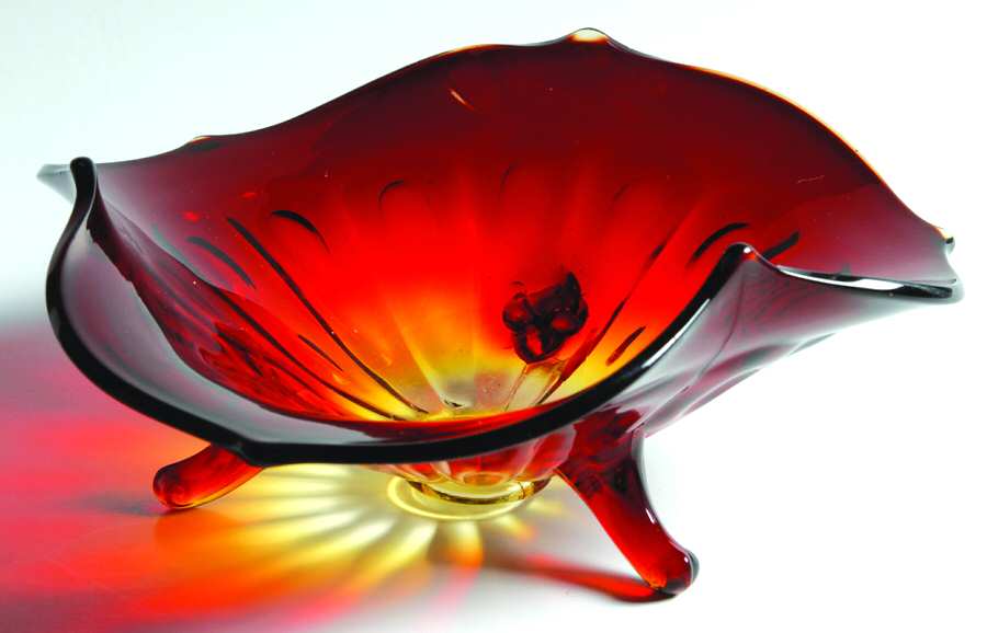 1933 Amberina 7" 3-Toed Triangular Bowl by Fenton-1