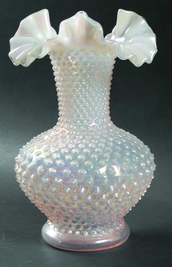 Hobnail Champagne 11" Double Crimped Vase by Fenton-1