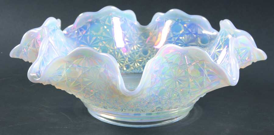 Daisy and Button French (Opalescent Iridescent) 11" Round Crimped Bowl by Fenton-1