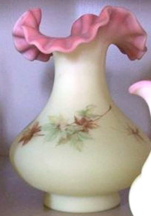 Autumn Leaves Burmese 7" Double Crimped Vase by Fenton-1