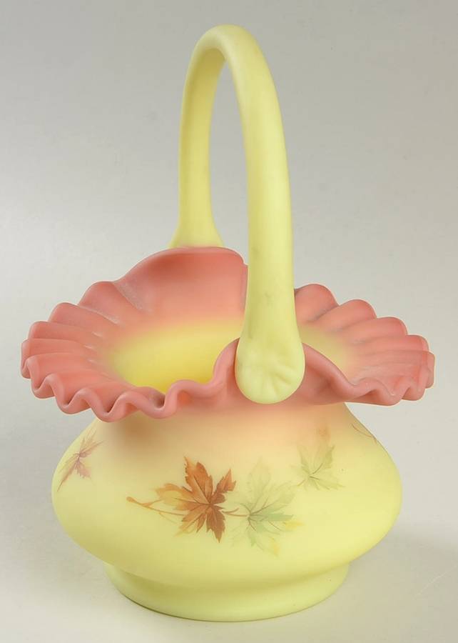 Autumn Leaves Burmese #7437 7" Basket by Fenton-1