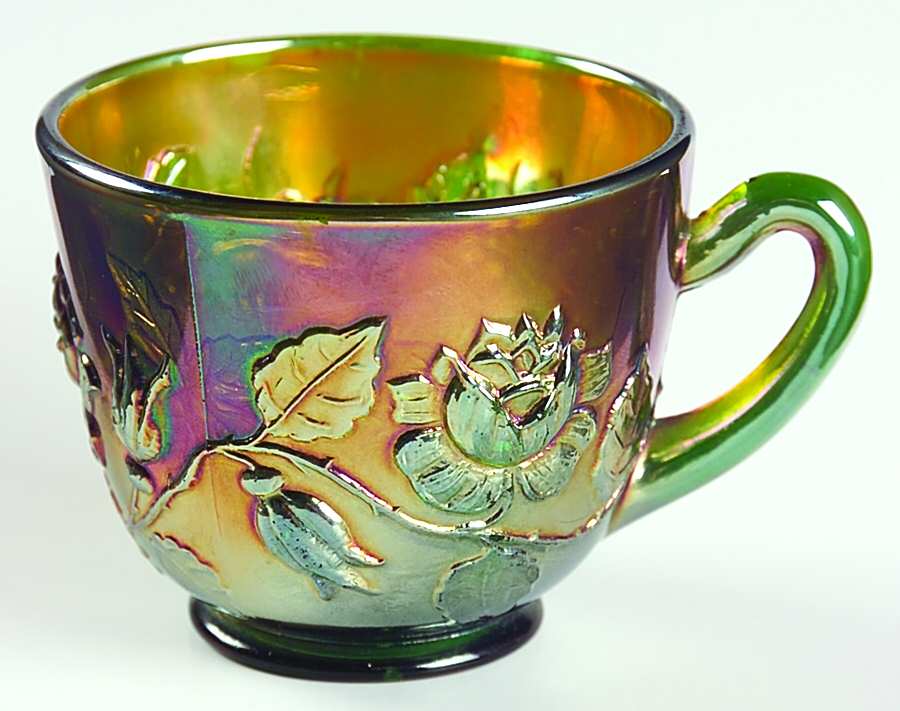 Wreath of Roses Green (Carnival) Punch Cup by Fenton-1