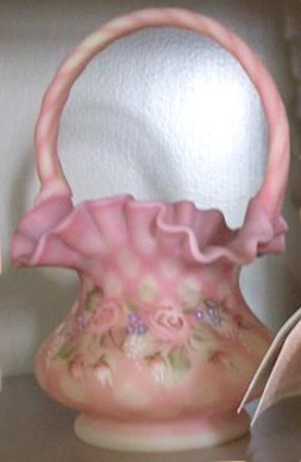 Burmese Satin Rose (Diamond Optic) #CV204RB Diamond Optic 7" Basket by Fenton-1