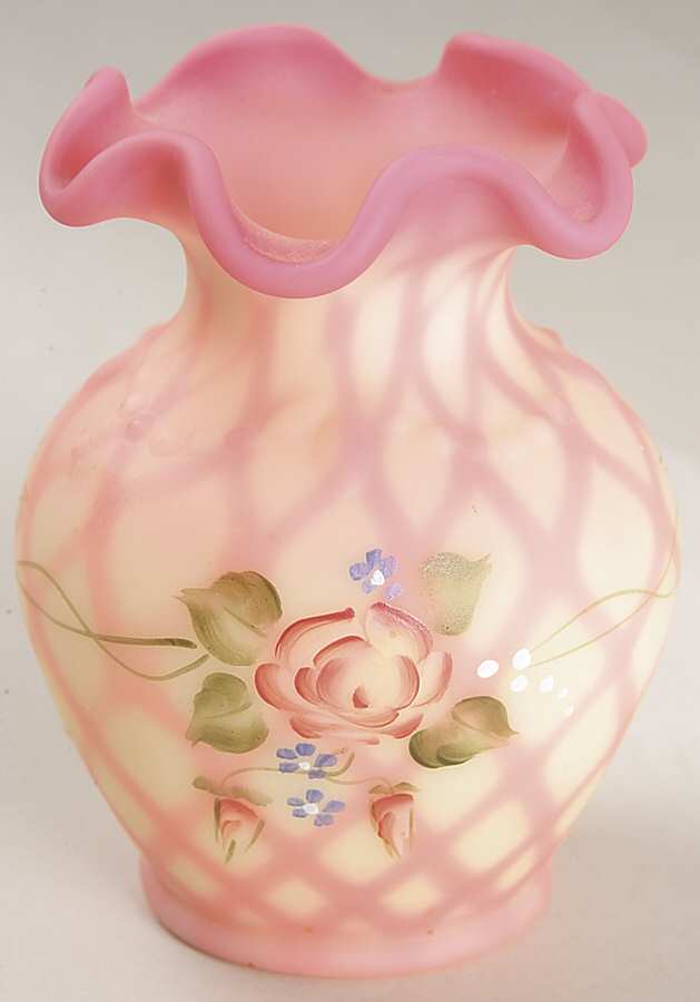 Burmese Satin Rose (Diamond Optic) 4" Flower Vase by Fenton-1