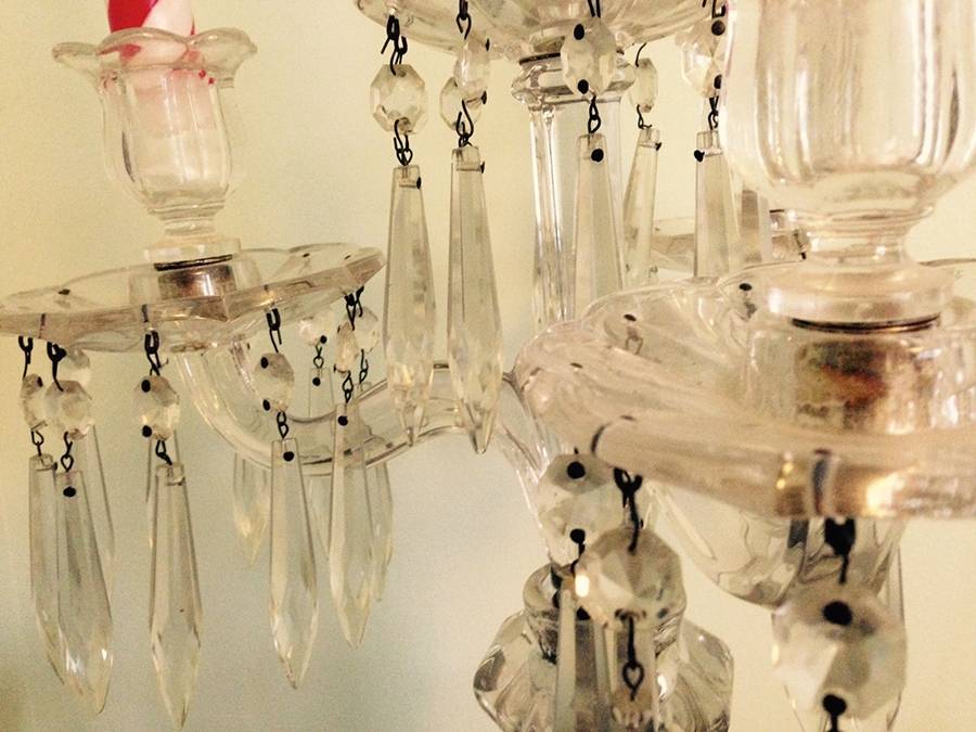Candelabras 4 Light Candelabra W/Bobache & Prisms by Fostoria-1