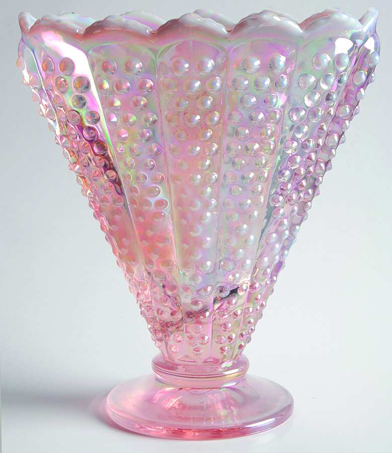 Hobnail Champagne (Opalescent, Iridescent) 8" Fan Vase by Fenton-1