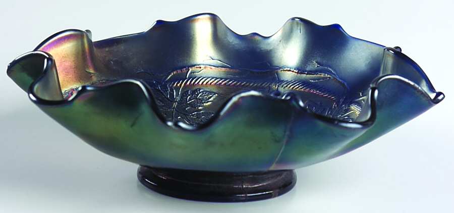 Grape and Cable Blue (Carnival) 7" Round Crimped Bowl by Fenton-1