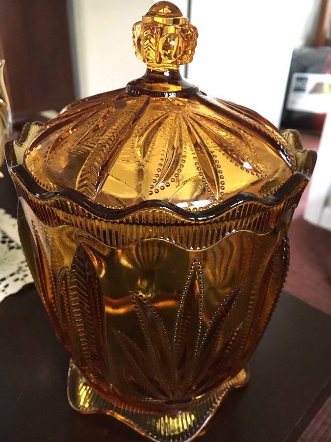 Cactus Amber Sugar Bowl & Lid by Fenton-1