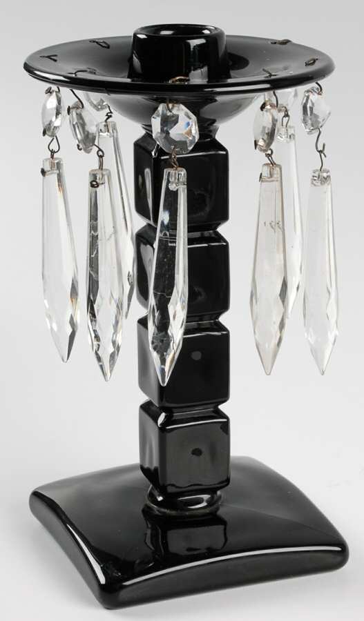 2453 Ebony 7" Candlestick W/Attached Bobeche & No Prisms by Fostoria-1