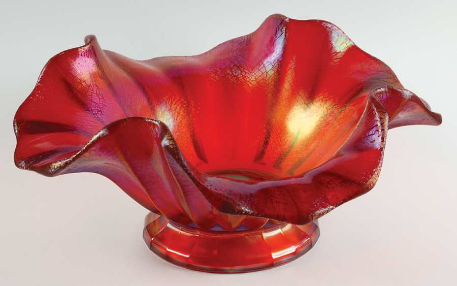 Ruby Amberina Stretch 12" Round Crimped Bowl by Fenton-1