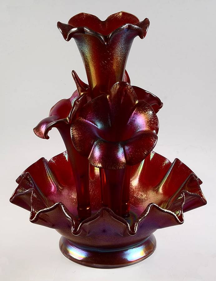 Ruby Amberina Stretch (4 Piece) Large Epergnette Set by Fenton-1