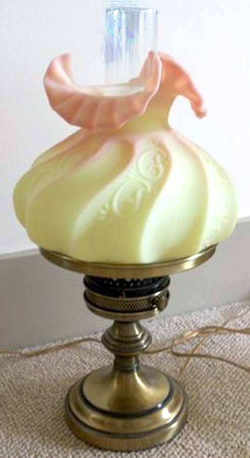 Burmese Satin Student Lamp & Shade by Fenton-1