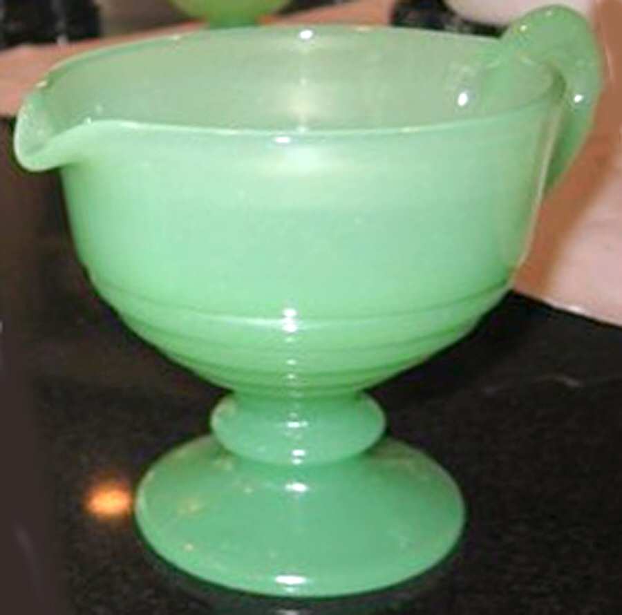 1502 Jade Green Creamer by Fenton-1