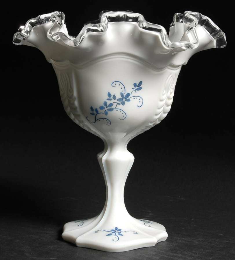 Elizabeth Silver Crest (Blue Floral) Round Compote (Height X Width) by Fenton-1