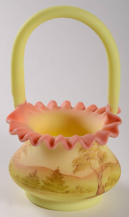 Tree Scene Burmese (Older) #7437 7" Basket by Fenton-1