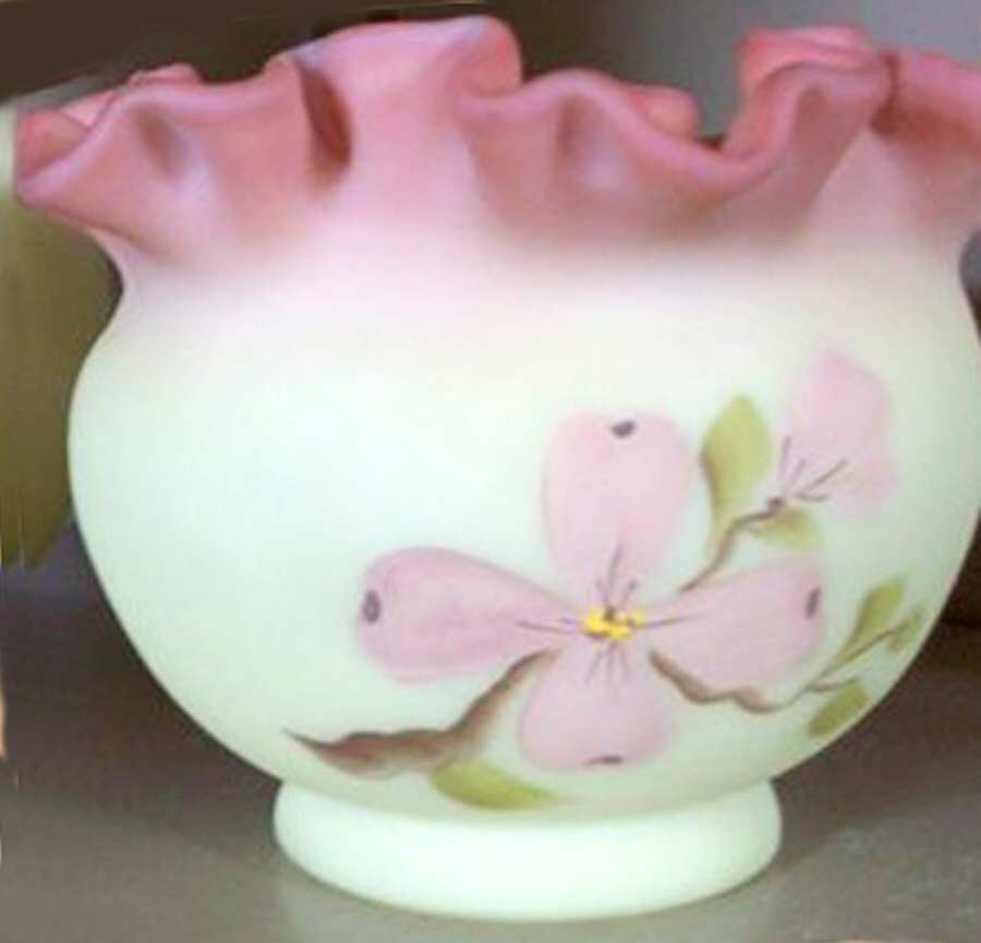 Pink Dogwood Burmese 3" Double Crimped Vase by Fenton-1