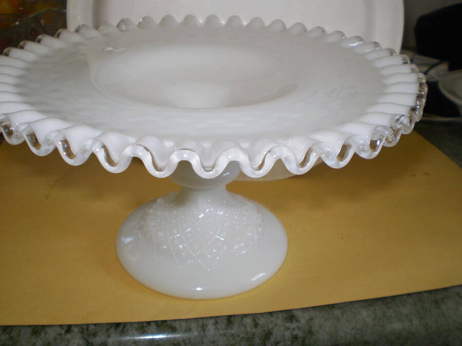 Diamond Lace Milk Glass (Silvercrest) Footed Cake Plate by Fenton-1