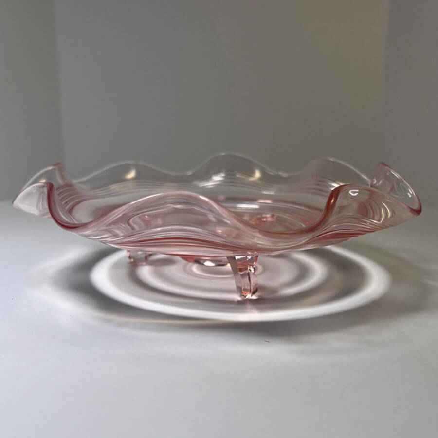 100 Pink 7" Round 3-Toed Crimped Bowl by Fenton-1