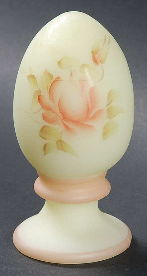 Roses on Custard Satin Egg Paperwieght by Fenton-1