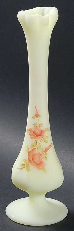 Roses on Custard Satin Bud Vase by Fenton-1