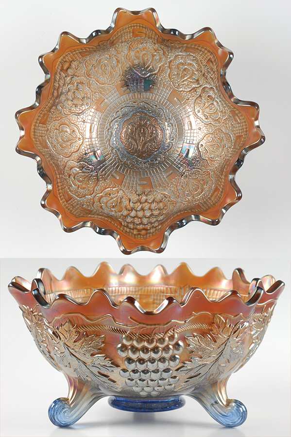 Grape and Cable Aqua (Carnival) Large Fruit Bowl by Fenton-1