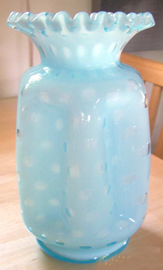 Bubble Optic Blue (Powder) 8" Flower Vase by Fenton-1