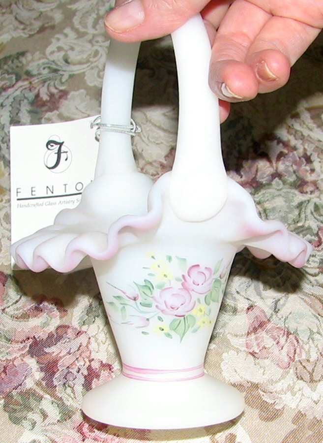 Rose Garden #3535 Spanish Lace 6" Basket by Fenton-1