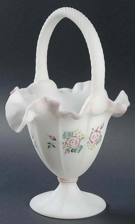 Rose Garden #6585 Paneled 10" Basket by Fenton-1