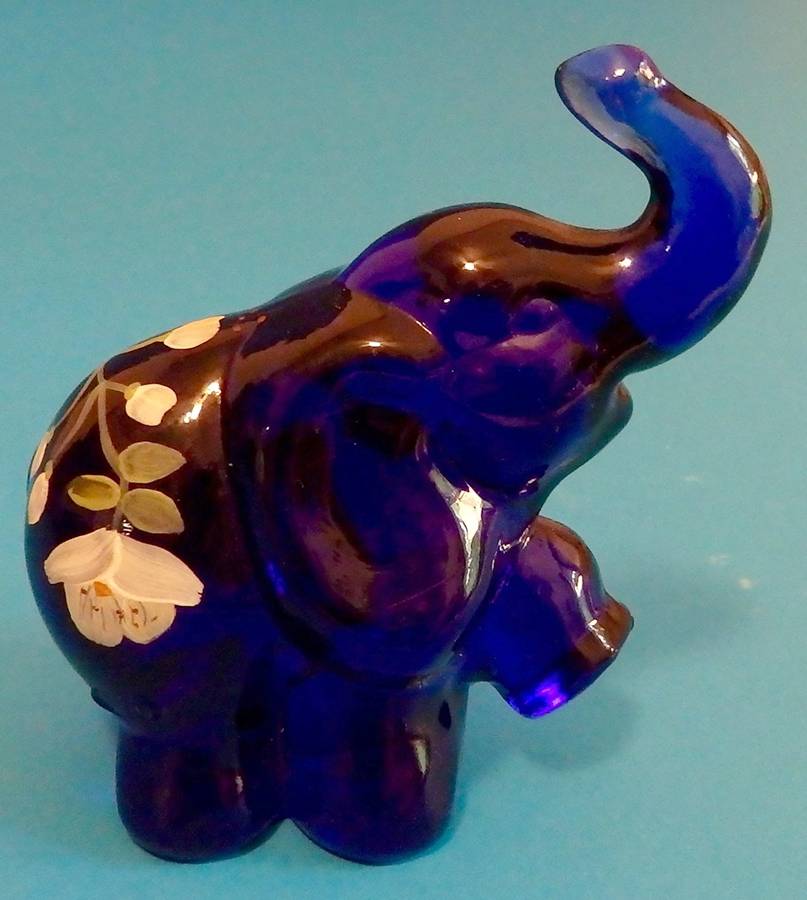 Golden Flax on Cobalt Blue Elephant Figurine by Fenton-1