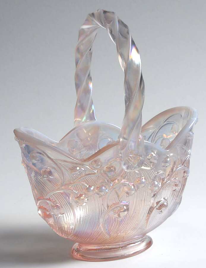 Champagne Satin #8437 Lily of the Valley 8" Basket by Fenton-1
