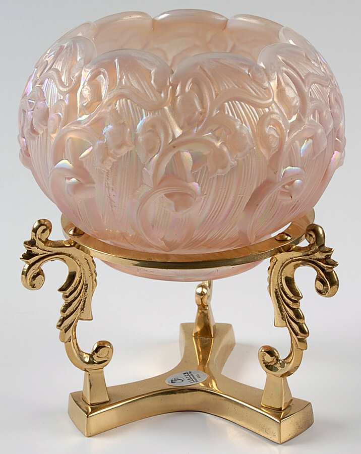 Champagne Satin 5" Rose Bowl & Brass Stand by Fenton-1