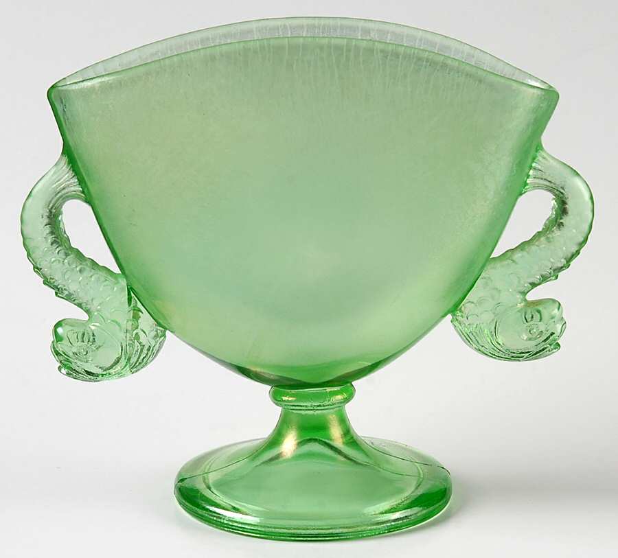 Dolphin Stretch Green 5" Fan Vase by Fenton-1
